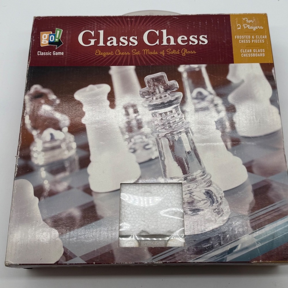 Go! Games Glass Chess Set Frosted and Clear Solid Glass Pieces w/Board in box
